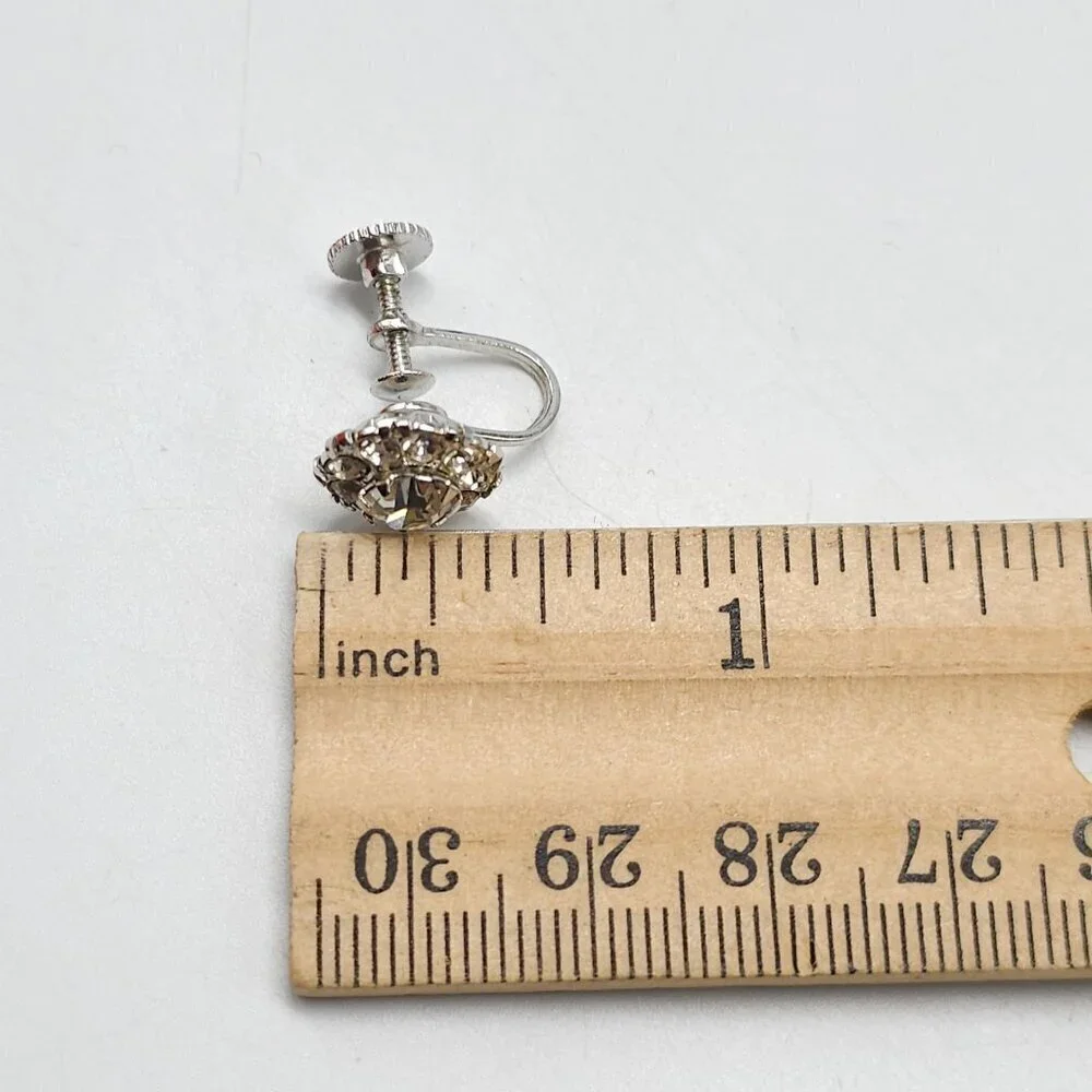 Vintage Coro Screw Back Clip Earrings With Clear Rhinestones Silver Tone Metal